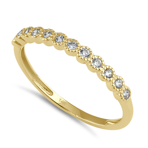 14K Solid Gold Scalloped Thin CZ Ring for Women - Elegant Stackable Band Ring for Wedding, Engagement, Anniversary & Everyday Wear