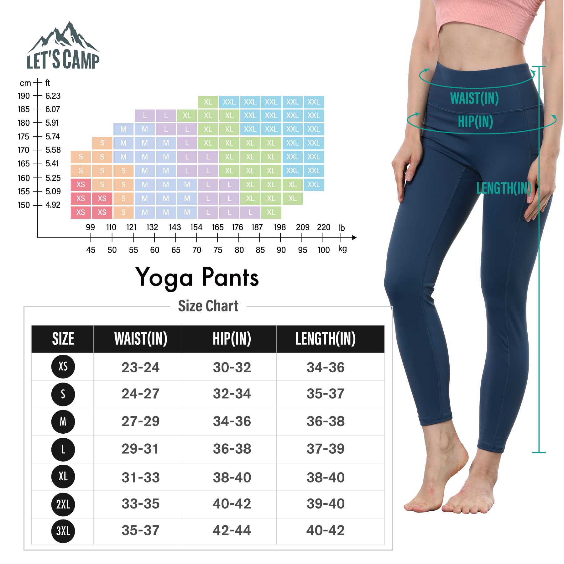LET’S CAMP High Waisted Leggings with Pockets for Women - Tummy Control Workout Running Yoga Leggings - Comfortable & Stretchy Activewear for Gym, Lounge & Everyday Wear
