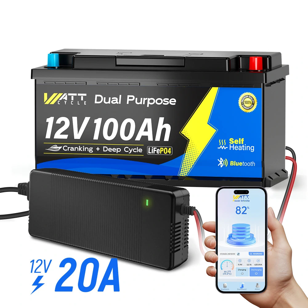 12V 100Ah 1200CCA Deep Cycle Marine Battery with Bluetooth Monitoring - Perfect for Boats, RVs, and Off-Grid Power Systems