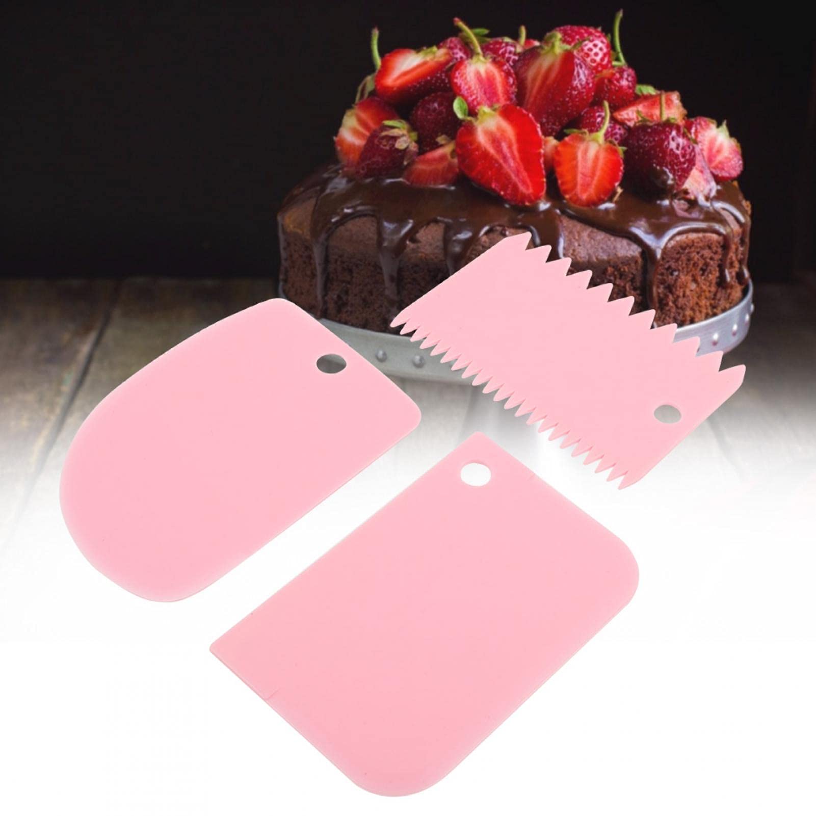 3-Piece Flexible Plastic Dough Scraper Set - Multi-Purpose Kitchen Tool for Baking, Pastry Cutting, Bread Dough, Cake & Fondant Icing - Perfect for Home Bakers and Professional Chefs