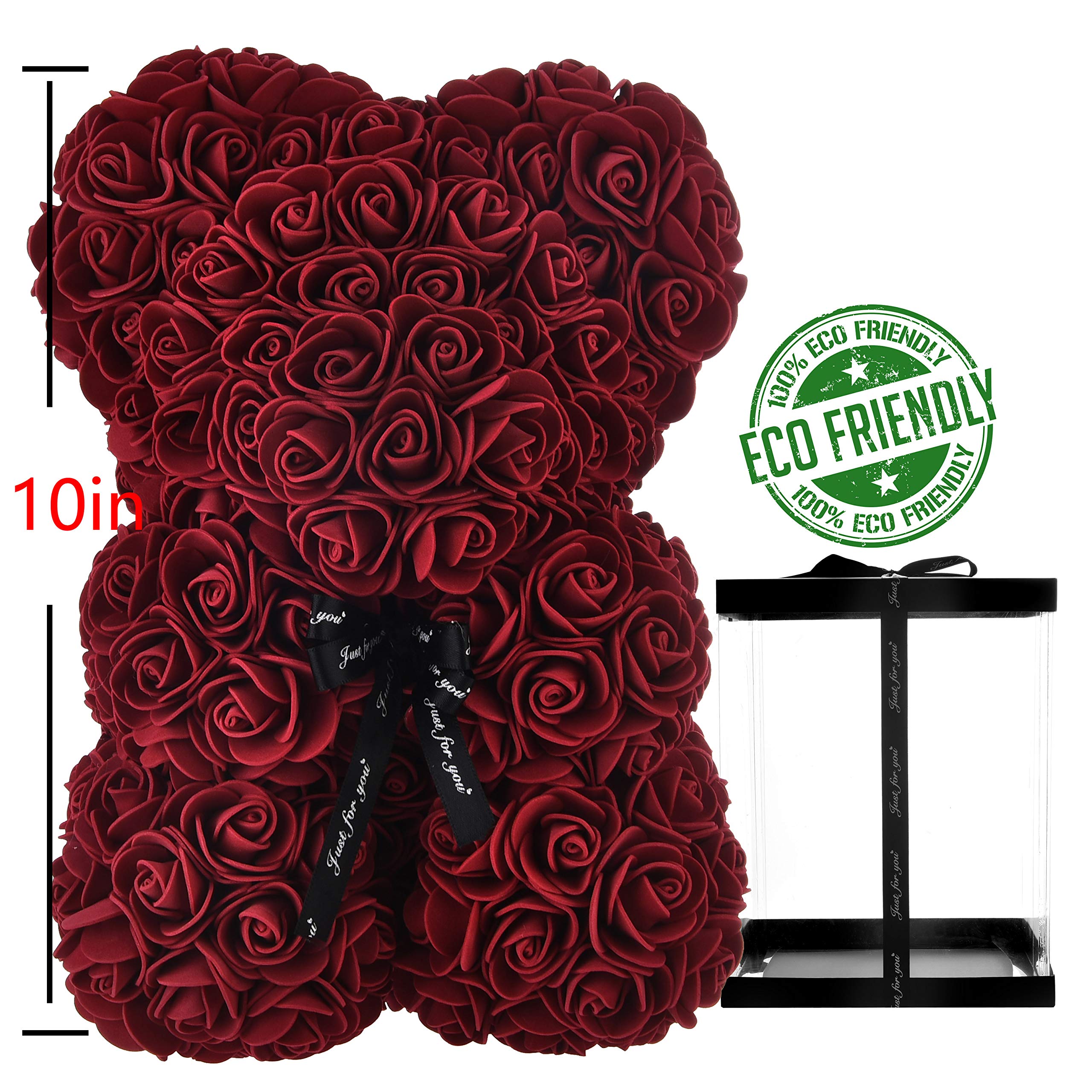 Rose Bear Gift Set in Red Box - Perfect Valentine's Day, Birthday, Wedding & Anniversary Present for Her | Romantic Teddy Bear with Roses for Girlfriend, Wife, Mom & Teen Girls | Bridal Shower, Mother's Day & Special Occasion Gift Idea