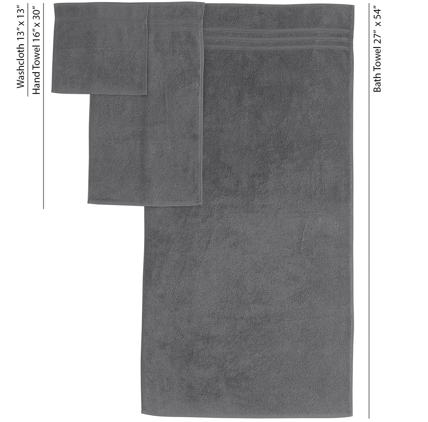Premium 6-Piece Turkish Cotton Bath Towel Set - 2 Bath Towels, 2 Hand Towels, 2 Washcloths | Ultra Soft, Highly Absorbent Linen Grey Towels for Bathroom & Spa | Luxury Hotel-Quality Bath Linens