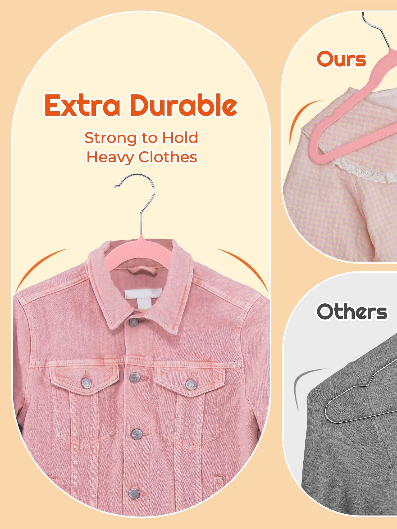 HOUSE DAY 50 Pack Kids Velvet Hangers - 14 Inch Durable Non-Slip Felt Hangers for Children & Youth - Pink Closet Organizers for Boys & Girls (Perfect for School Uniforms, Dresses & Delicate Clothing)