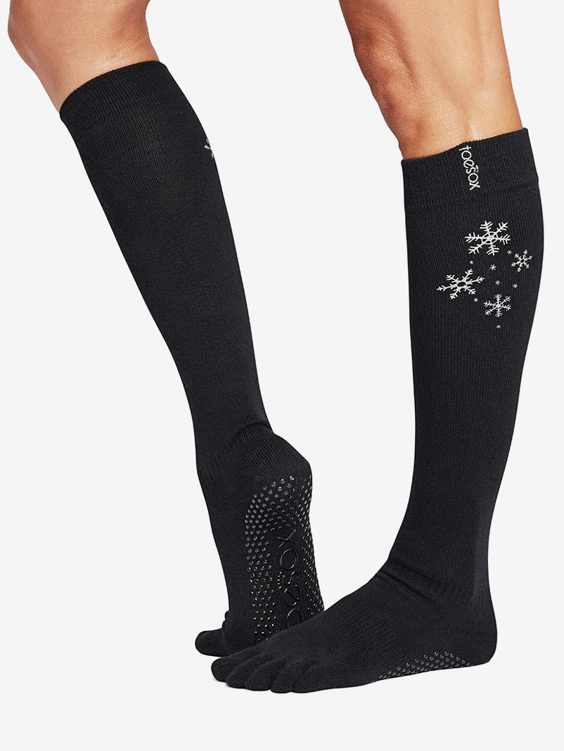 ToeSox Full Toe Knee High Grip Socks for Yoga, Pilates & Barre - Non-Slip Workout Socks with Snowflurry Design - Perfect for Dance, Fitness & Cold Weather Activities