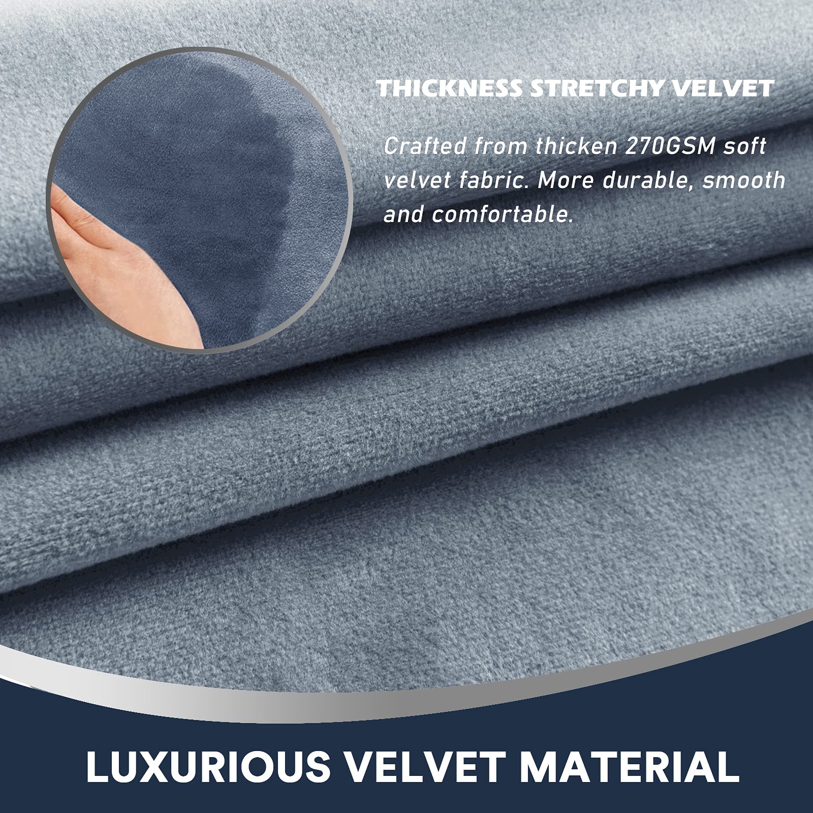 Stretch Velvet Plush Sofa Armrest Covers - Anti-Slip Furniture Protectors for Chairs, Couches & Recliners (Set of 4, Stone Blue) - Perfect for Living Room, Office & Home Decor Protection
