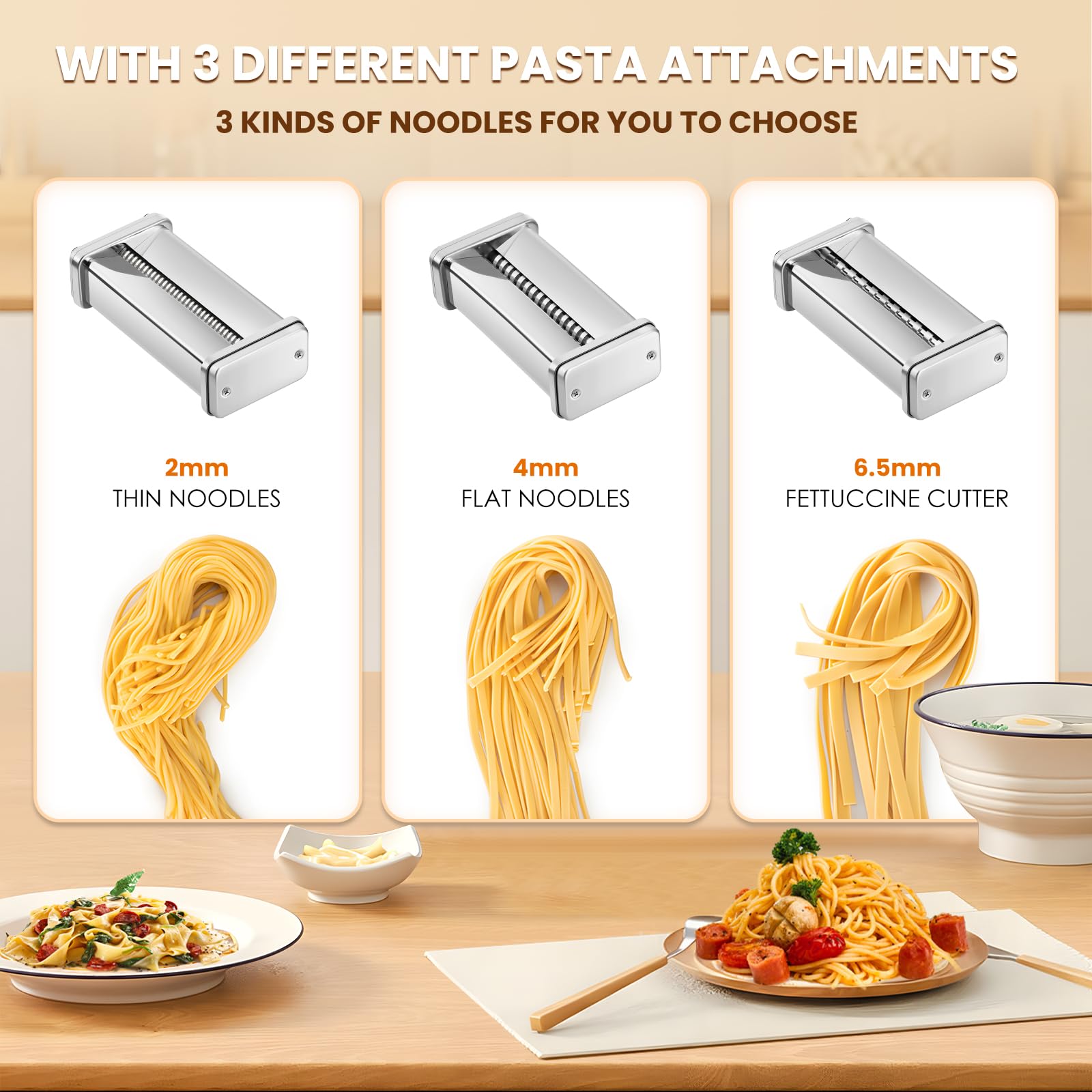 NEWTRY Electric Pasta Maker Machine - 3 Blade Attachments (2mm/4mm/6.5mm) for Homemade Noodles, Dough Roller & Press Cutter - 110V US Plug - Perfect for Family Cooking, Italian Dishes & Fresh Pasta Making at Home