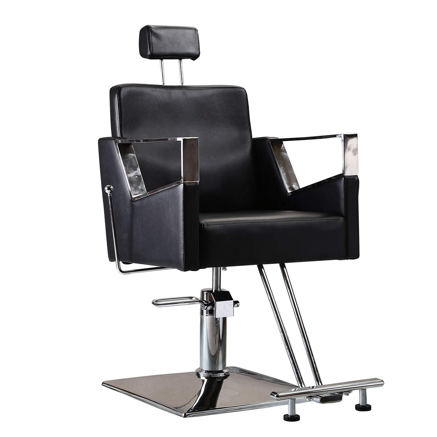 Professional Hydraulic Barber Chair - Adjustable Recline Salon Styling Chair with Black Square Base for Haircuts, Shaves & Styling | Perfect for Barbershops, Salons & Home Use