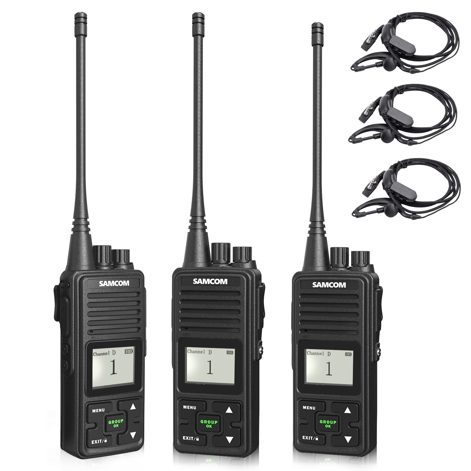 Long Range Two Way Radios - SAMCOM FPCN10A 3000mAh Rechargeable Walkie Talkies for Adults, UHF Handheld Radios with Earpieces & Dual PTT - Perfect for Biking, Camping, Hiking, Hunting (3 Pack)