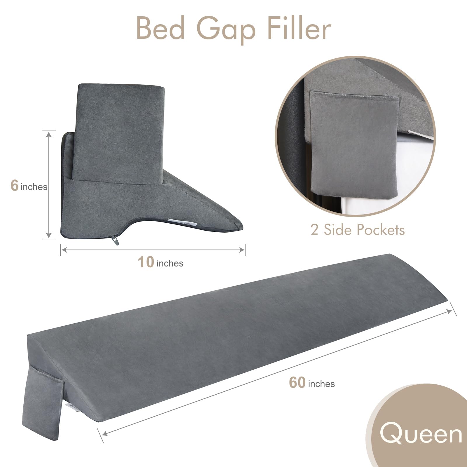 Vekkia Bed Wedge Pillow for Headboard Gap - Queen Size Mattress Gap Filler (0-5