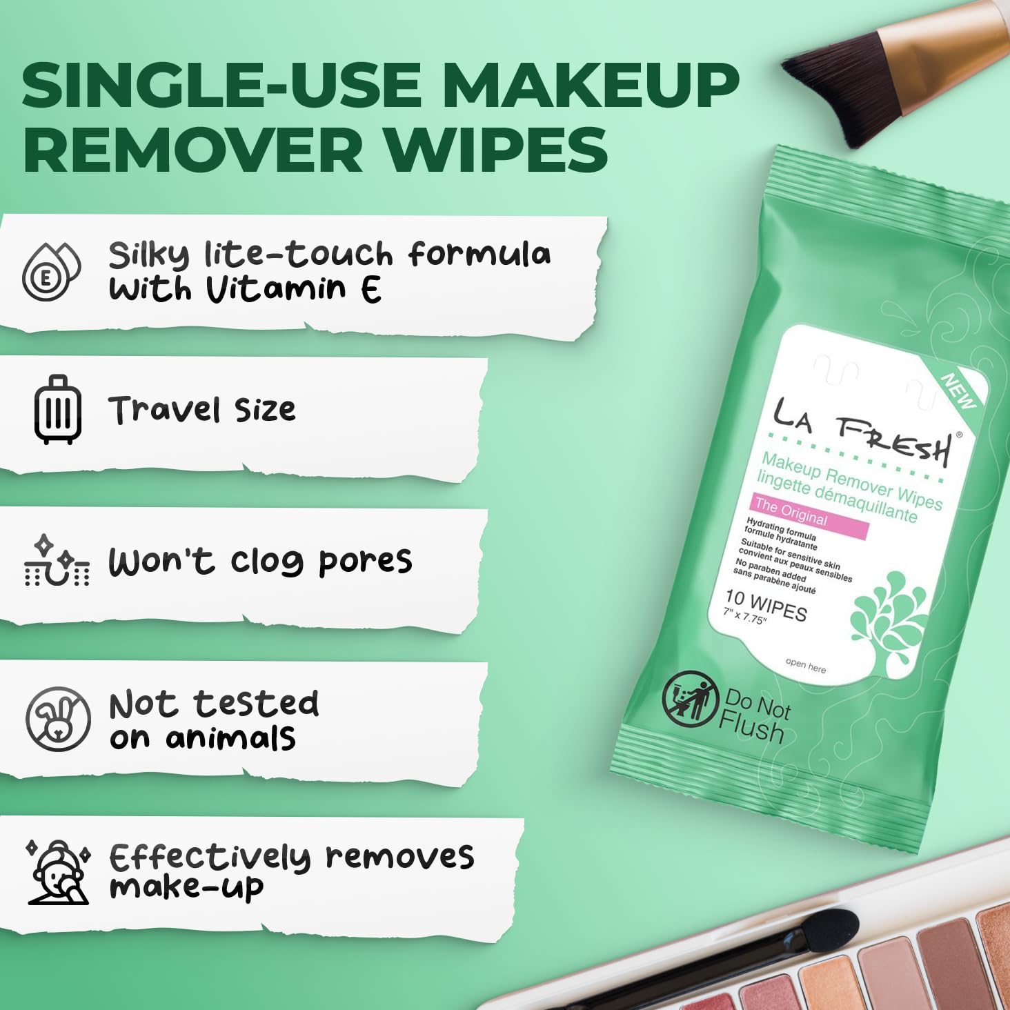 LA Fresh Makeup Remover Wipes with Vitamin E - Gentle Cleansing Facial Wipes for Face, Eyes & Lips - Hypoallergenic, Travel-Friendly Pack of 3 (30 Count) - Perfect for Travel, Gym & Daily Skincare Routine