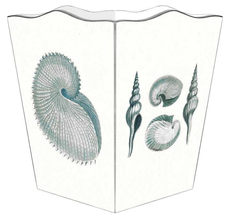 Blue Shell Decoupage Wastebasket with Optional Tissue Box Cover - Elegant Bathroom & Bedroom Trash Can for Home Decor