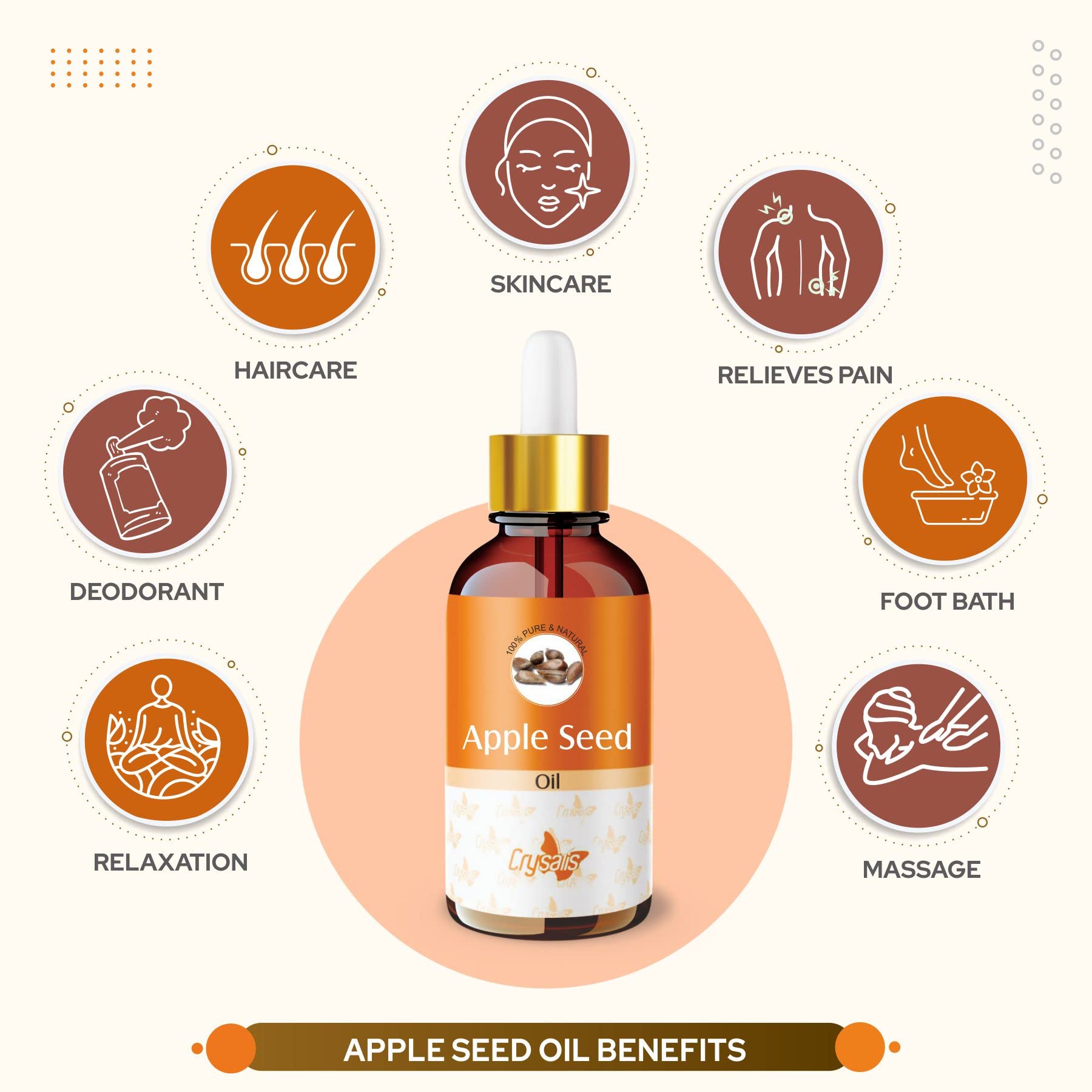100% Pure & Natural Crysalis Apple Seed Oil (Malus Domestica Pyrus Malus) - Organic Undiluted Carrier Oil for Skin & Hair Care - Therapeutic Grade Aromatherapy Oil - Promotes Healthy Skin & Hair - 100ml - Perfect for Massage, DIY Beauty Recipes & Relaxation Therapy
