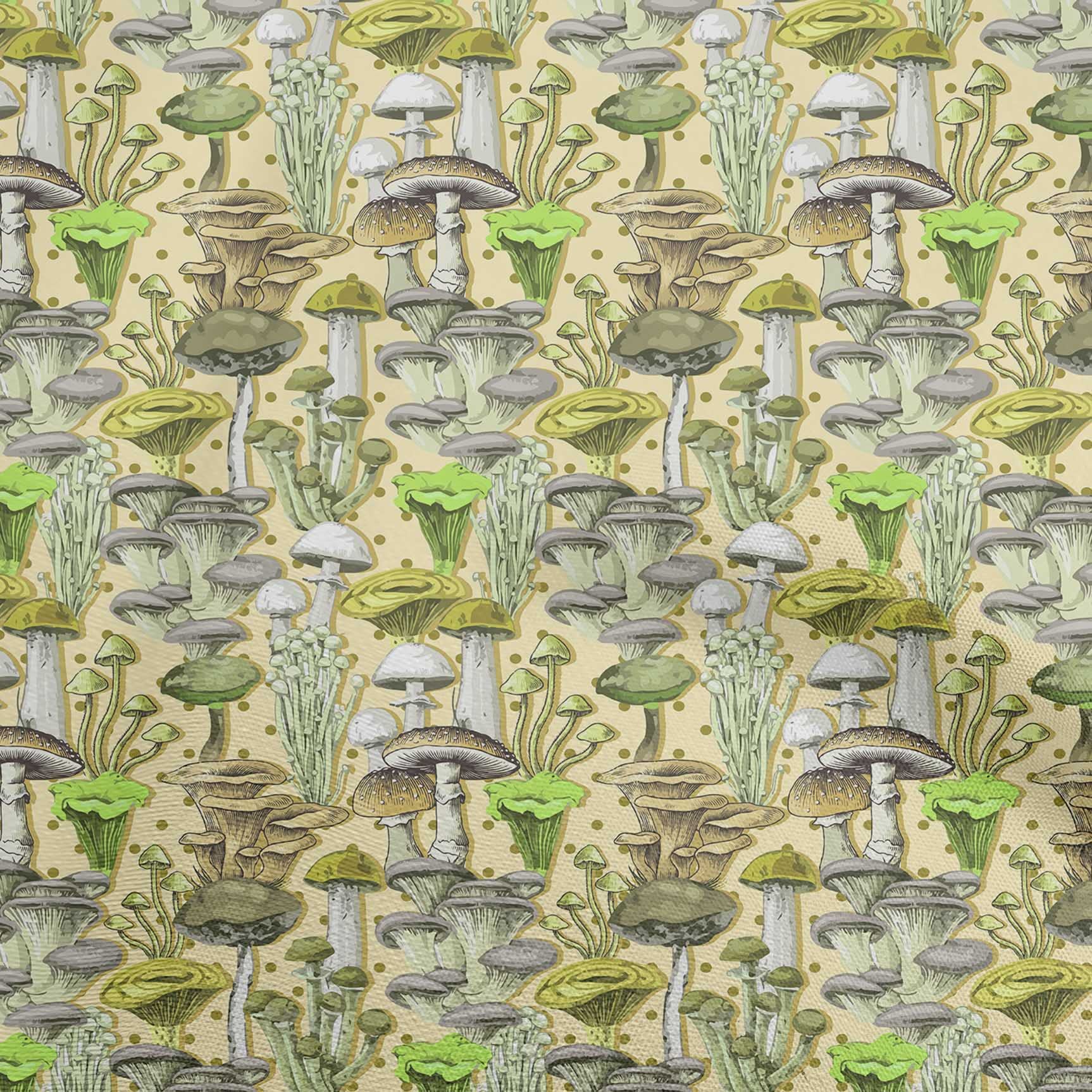 oneOone Rayon Yellow Mushroom Print Fabric by The Yard - 56 Inch Wide DIY Sewing Material for Clothing, Dresses & Home Decor Projects