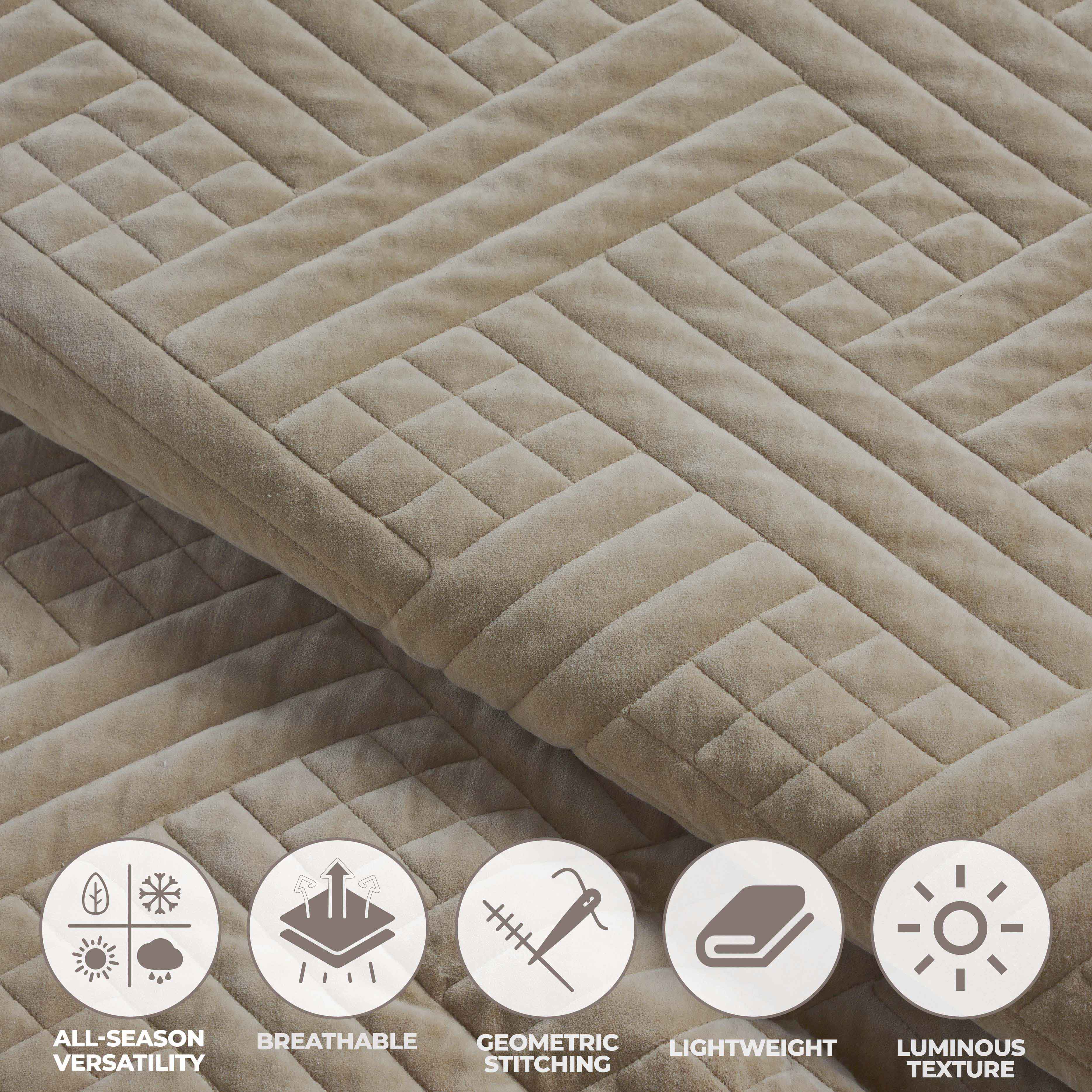 Karina Cotton Velvet Lightweight Quilt & Sham Set - Ultra Soft Bedding for All Seasons | Perfect for Master Bedroom, Guest Room & Cozy Nights