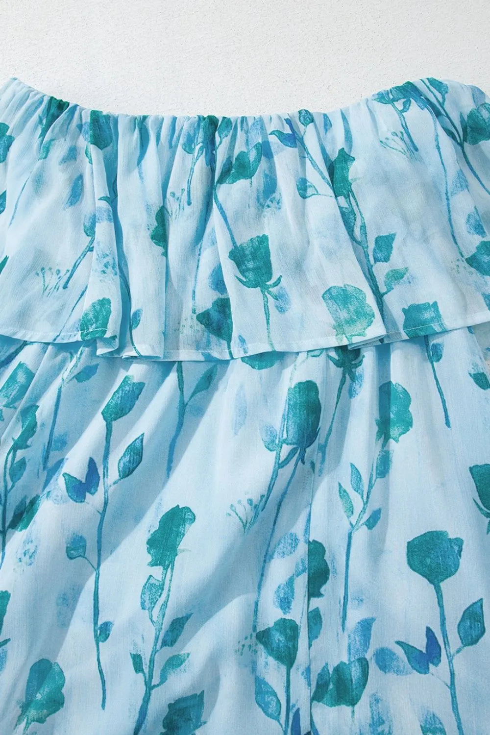 Blue Floral Print Ruffled Side Slit Tube Top Maxi Dress for Women | Summer Beach Party & Boho Chic Outfit | Perfect for Vacations, Weddings & Date Nights