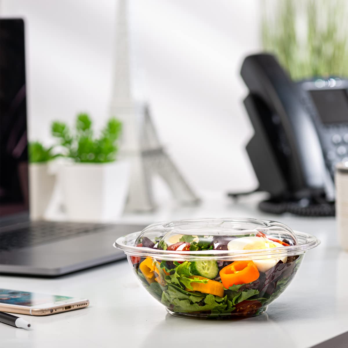 150 Pack 24 oz Clear Plastic Salad Bowls with Lids - Disposable Food Containers for Meal Prep, Takeout, Salads & Party Serving | BPA-Free, Microwave & Freezer Safe | Perfect for Restaurants, Catering & Home Use