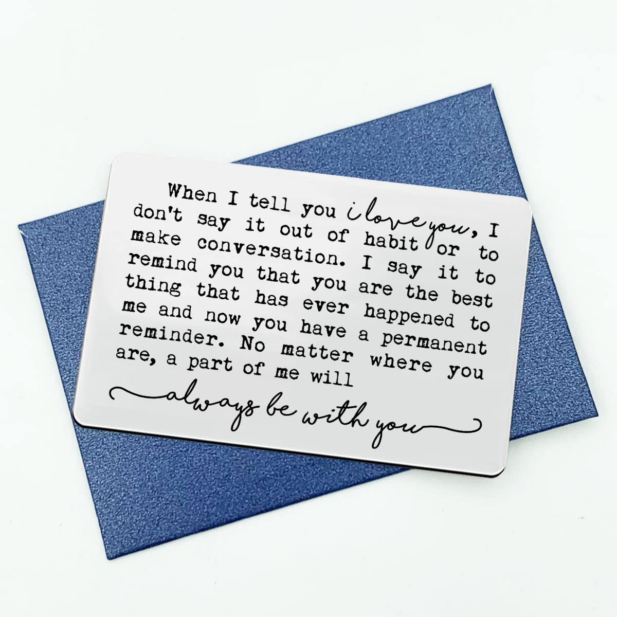 I Love You Engraved Metal Wallet Card - Romantic Gift for Boyfriend, Girlfriend, Husband or Wife - Personalized Sentimental Keepsake for Valentine's Day, Anniversary & Special Occasions (Silver)