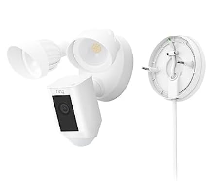 Ring Floodlight Cam Plus with Plug-In Mount - 1080p HD Outdoor Security Camera with Color Night Vision, Two-Way Audio, Motion Detection & Alerts, Alexa Compatibility - Ideal for Home Security, Garage & Backyard Monitoring (White)
