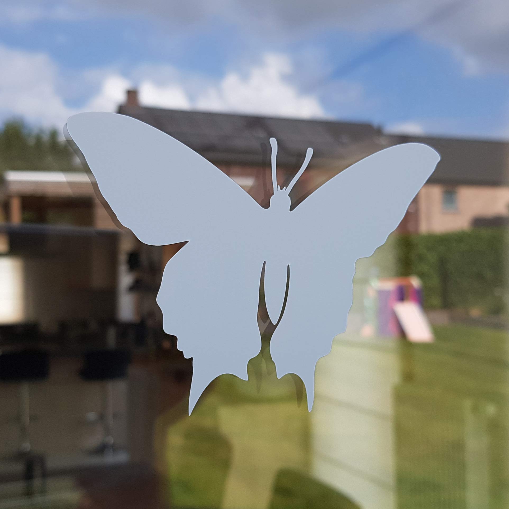 Window Protection Decals - 18 Anti-Collision Butterfly Stickers to Prevent Bird & People Strikes on Glass (Light Grey) - Perfect for Home, Office & School Windows