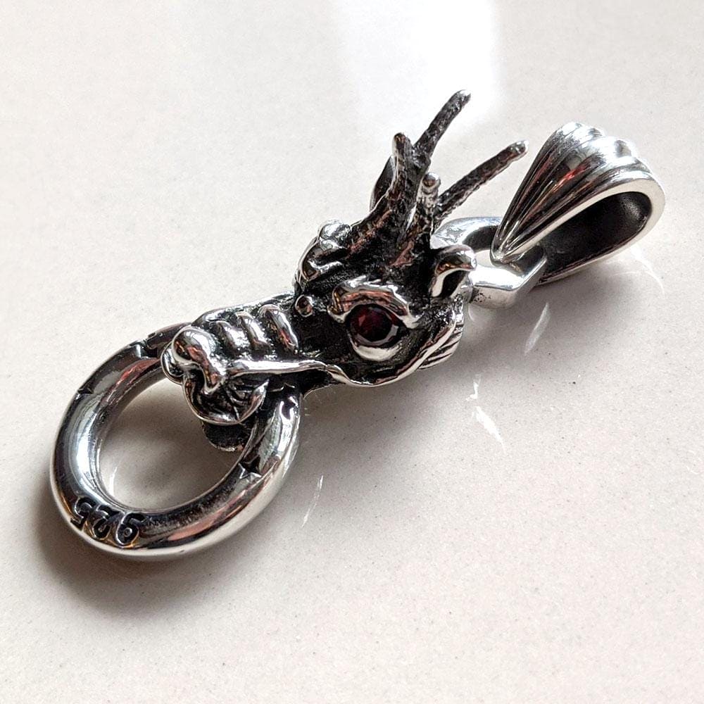 Red Garnet Dragon Head Sterling Silver Pendant Necklace – Perfect for Gothic Jewelry Lovers & Fantasy Costume Accessories