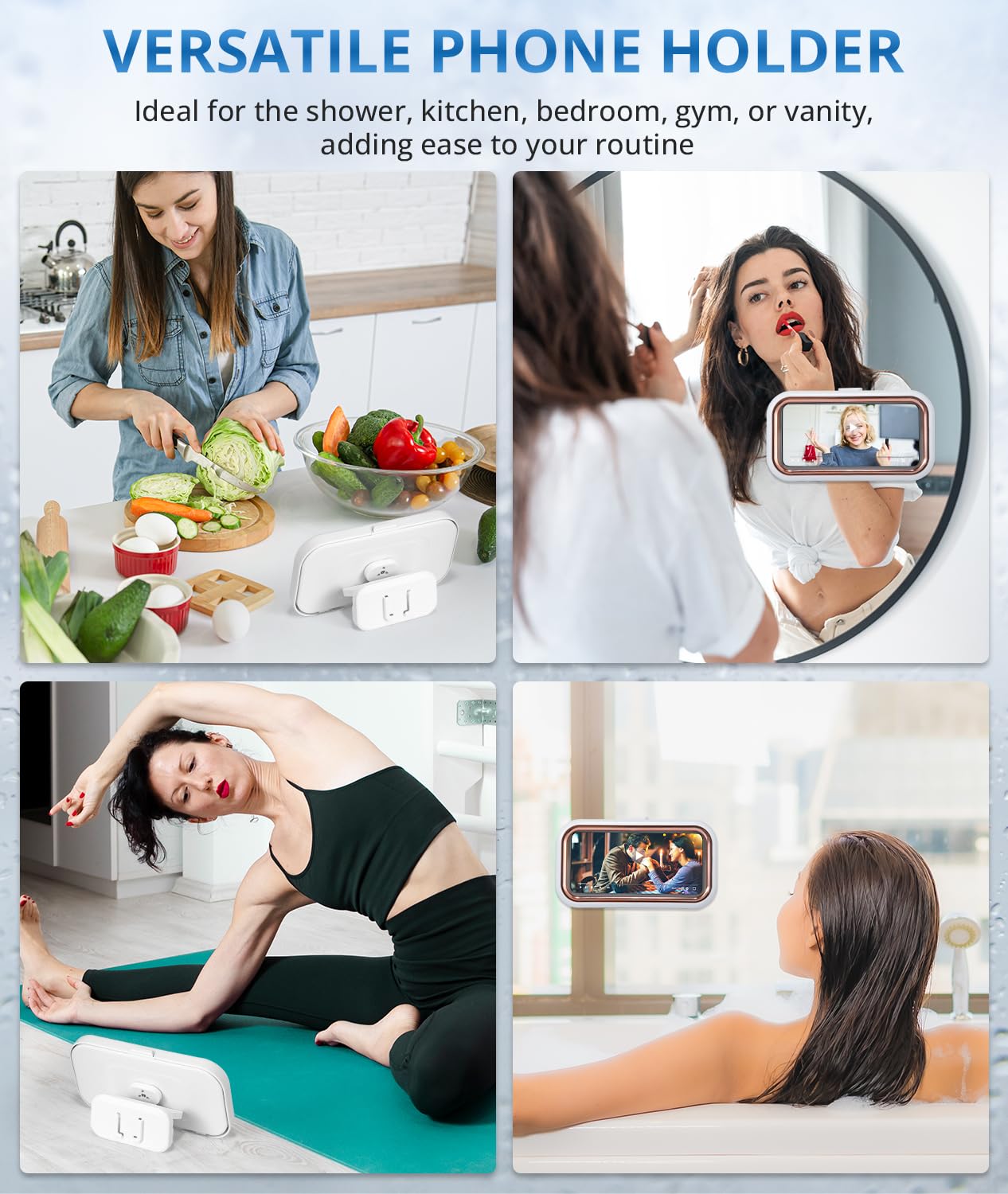 Waterproof Shower Phone Holder with 480° Rotation - Universal Bathroom Phone Mount for Wall, Mirror, and Bathtub - Durable Shower Phone Case for 4-7