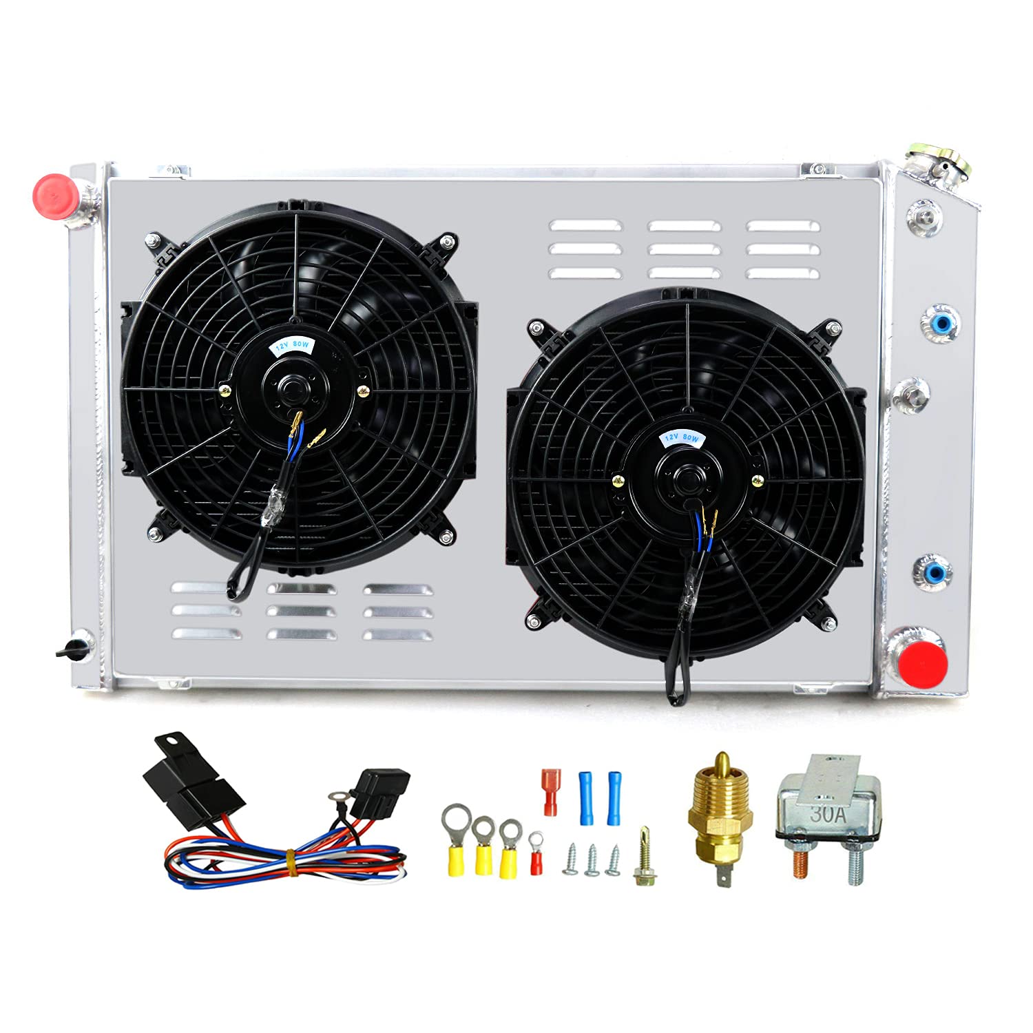 CoolingCare 3 Row Aluminum Radiator with Fan Shroud Assembly for 1973-1974 Chevy GMC C/K Series Pickup Trucks - Fits 10/20/30 Models with 4.1L & 5.7L Engines - Heavy Duty Cooling Solution for Off-Road & Towing Applications