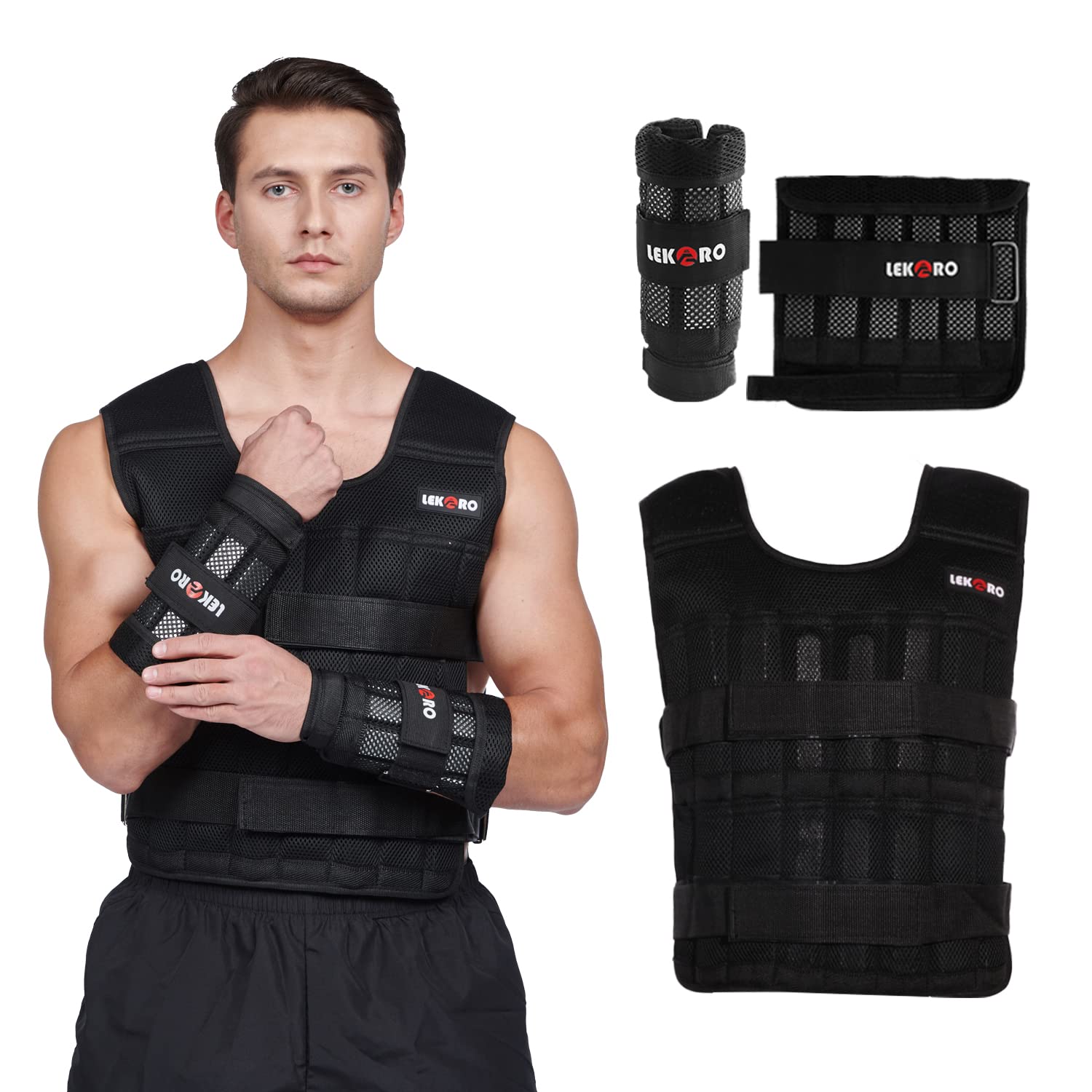 LEKÄRO Adjustable Weighted Vest with Wrist & Arm Weights - 110 Steel Plates Included - Perfect for CrossFit, Strength Training & Home Workouts