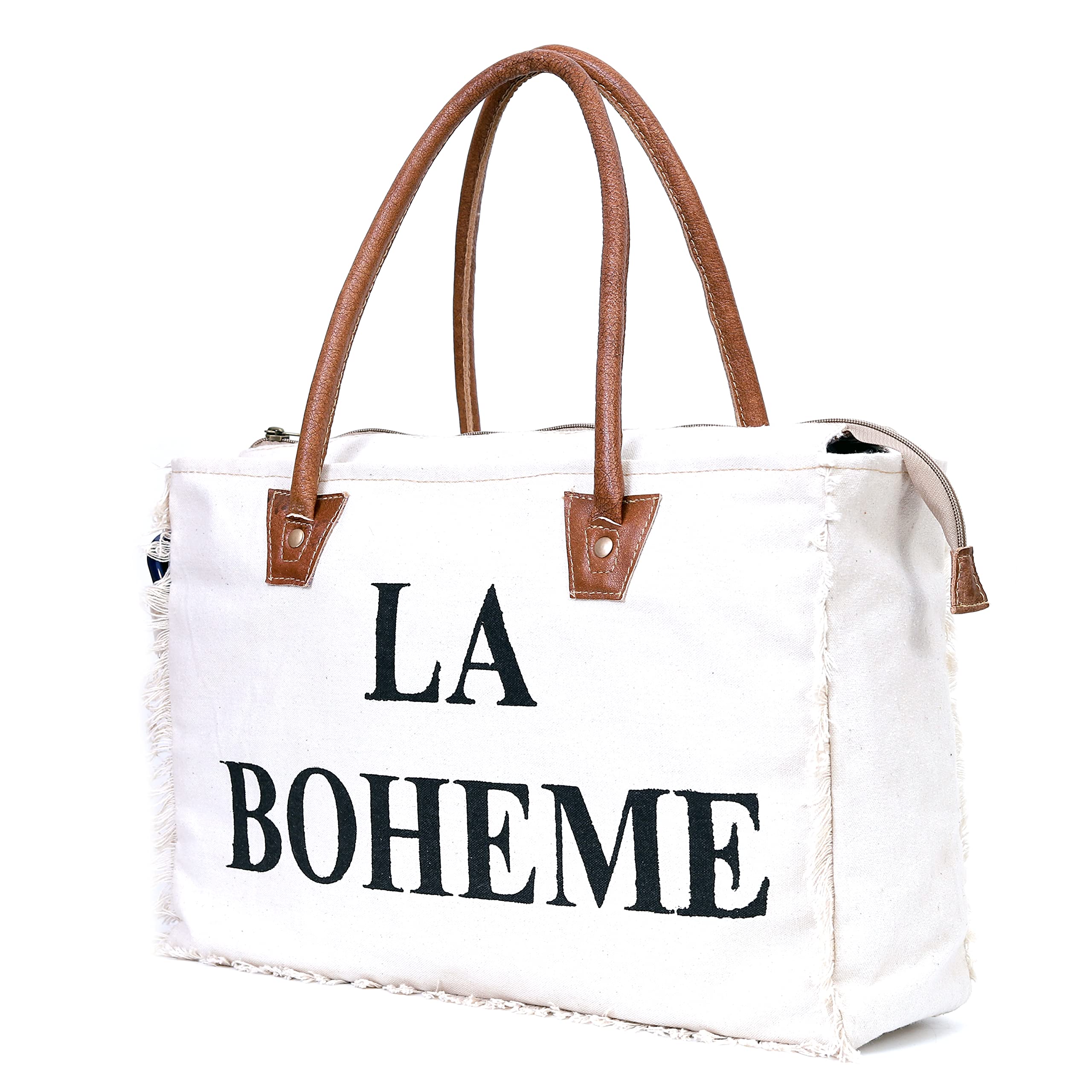 LA BOHEME Eco-Friendly Upcycled Canvas & Leather Crossbody Bag - Stylish Sustainable Purse for Women, Perfect for Daily Use, Travel & Shopping