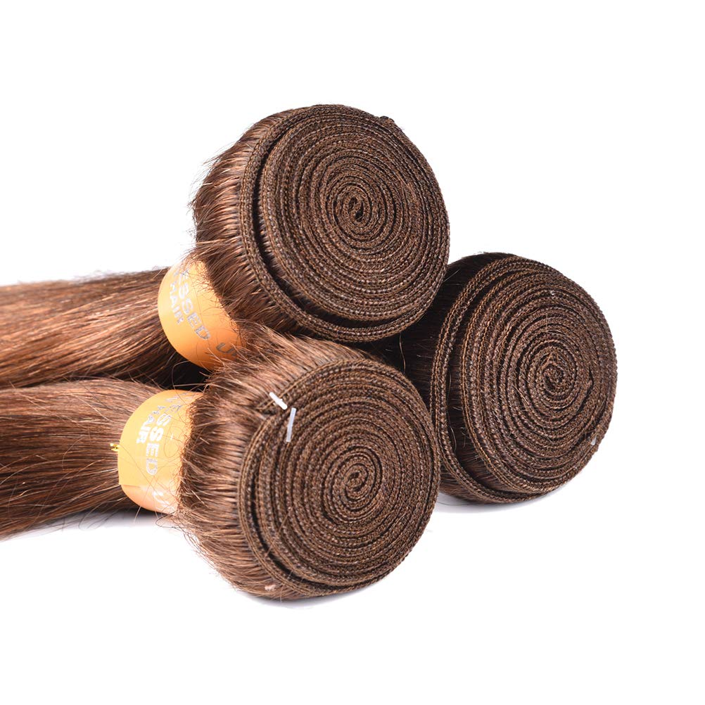 100% Virgin Peruvian Human Hair Bundles - Unprocessed Silky Straight Hair Extensions 3 Bundles (18 20 22 Inch, Medium Brown 4#) for Weaving, Styling & Everyday Glamour