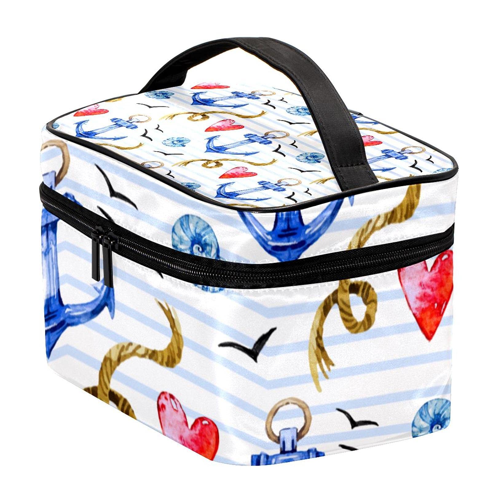 **Nautical Rope Anchor Snail & Stripe Travel Makeup Bag – Large Cosmetic Organizer with Zipper – Waterproof Toiletry Bag for Women & Girls – Perfect for Travel, Gym, and Beach Essentials**