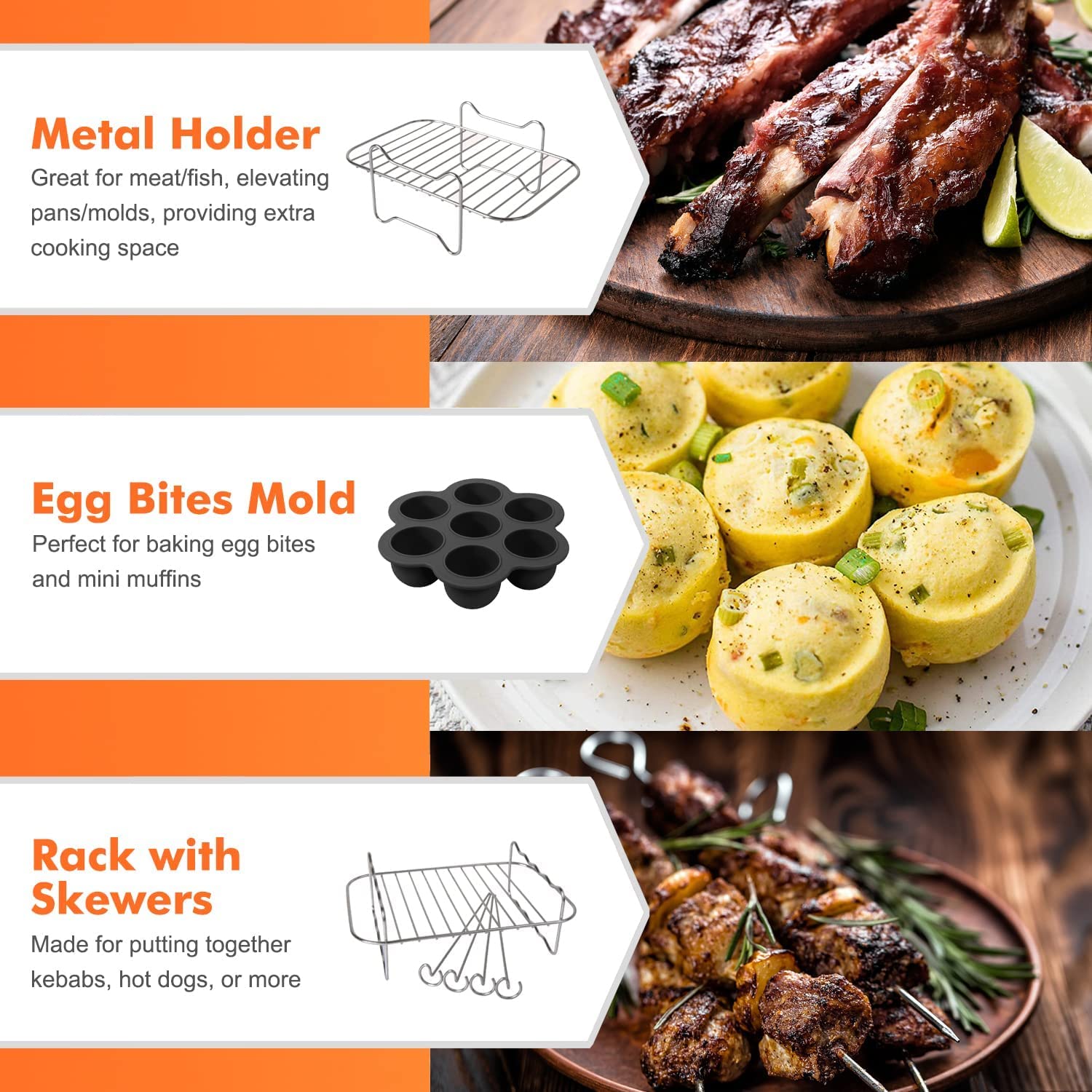 11-Piece Square Air Fryer Accessories Set with Recipe Book - Compatible with Most Air Fryers & Ovens - Perfect for Healthy Cooking, Baking & Frying