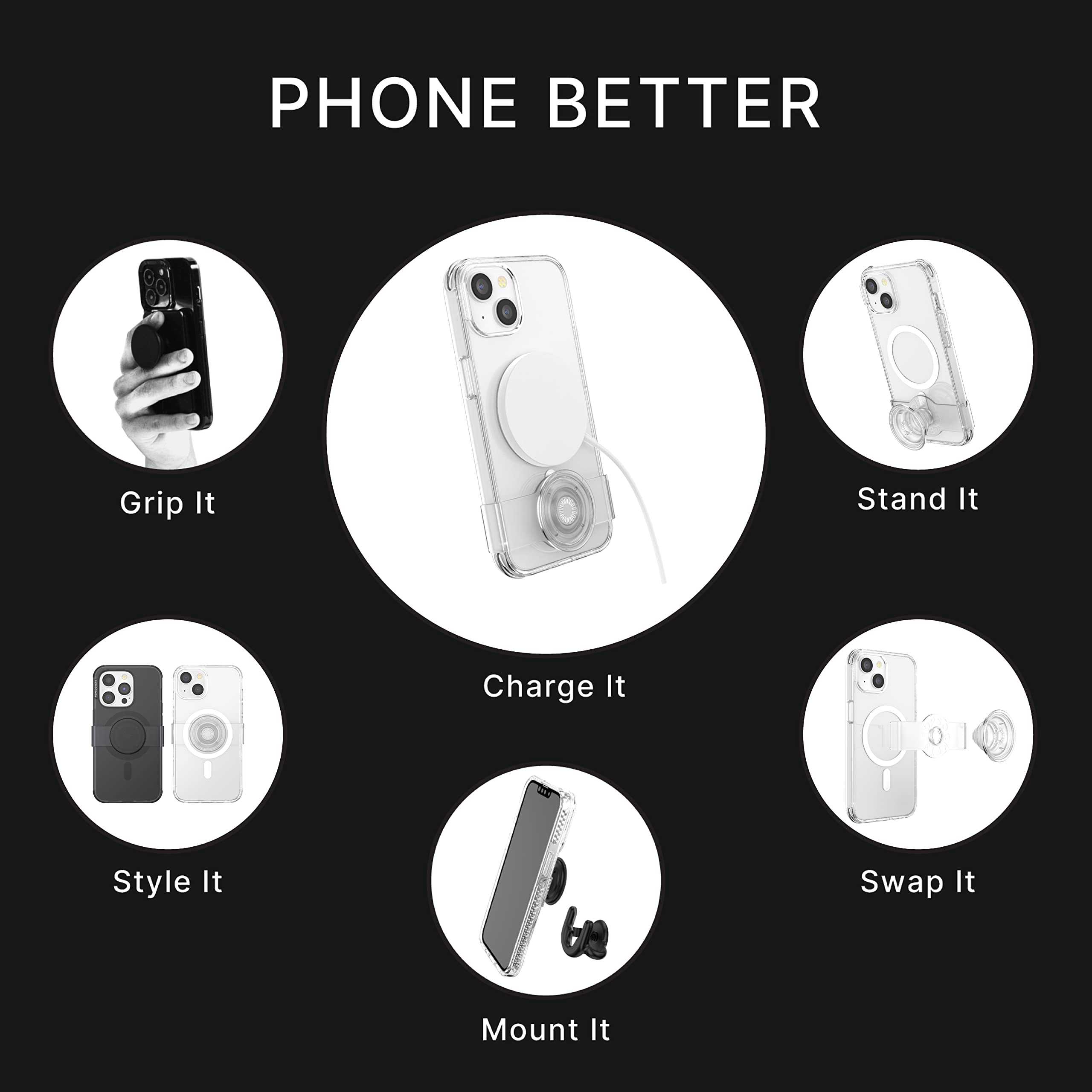 PopSockets iPhone 14 Case with Grip & Slide - MagSafe Compatible, Wireless Charging Clear Protective Cover | Perfect for Workouts, Commuting & Everyday Use