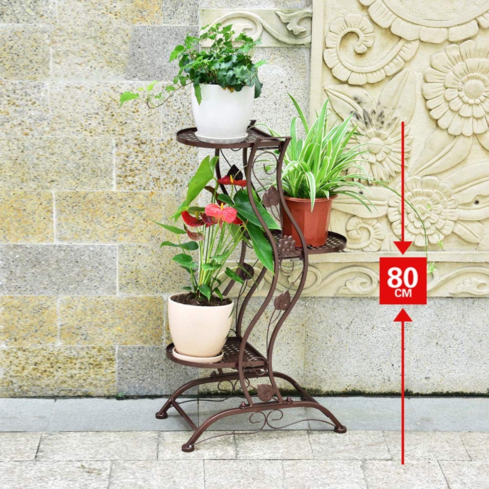 3-Tier Metal Plant Stand for Indoor & Outdoor - Wrought Iron Flower Pot Holder with Portable Multi-Level Shelves for Herbs, Flowers, and Garden Decor - Perfect for Balcony, Patio, and Greenhouse Display (Brass, 3 Layers)