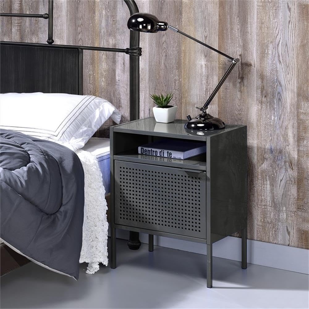 2-Piece Gray Metal Nightstand Set with USB Ports - Modern Bedside Tables for Bedroom, Living Room & Office Storage