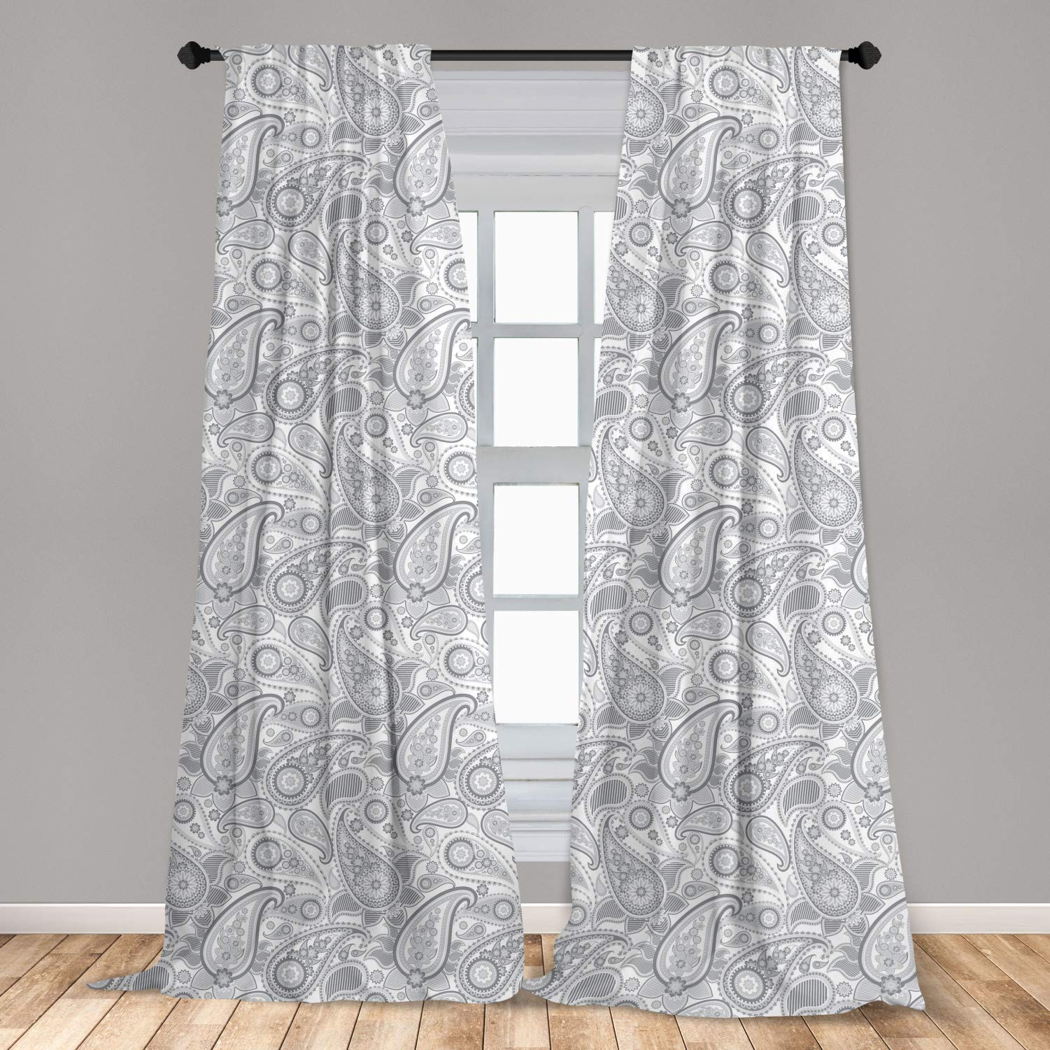 Ambesonne Paisley Curtains - Soft Digital Printed Traditional Persian Ornate Leaf & Stripes Tracery Design - 2 Panel Set (28