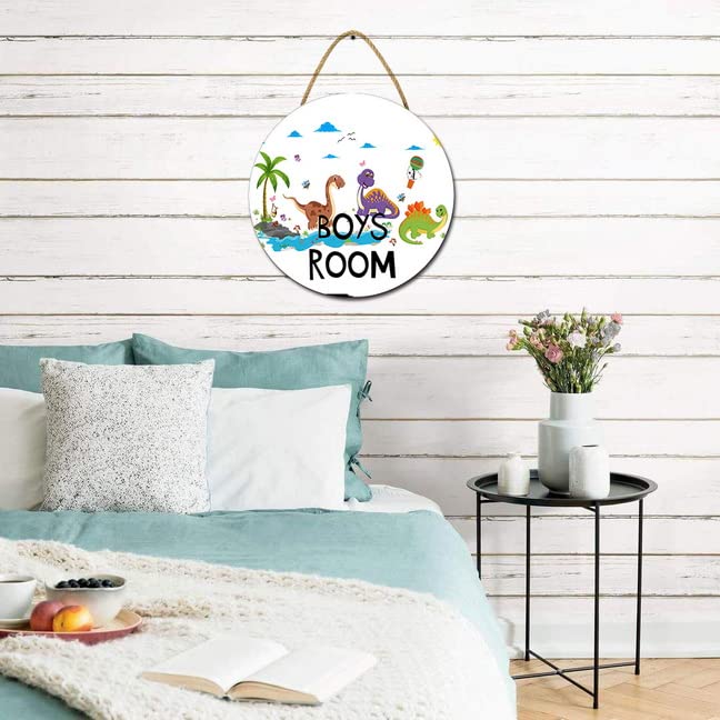 Dinosaur Wooden Door Sign for Boys Room - Personalized Name Plaque, Kids Bedroom Wall Decor, Nursery Hanging Plank (12x12 Inches) - Perfect for Birthday Gifts & Dinosaur-Themed Room Decor