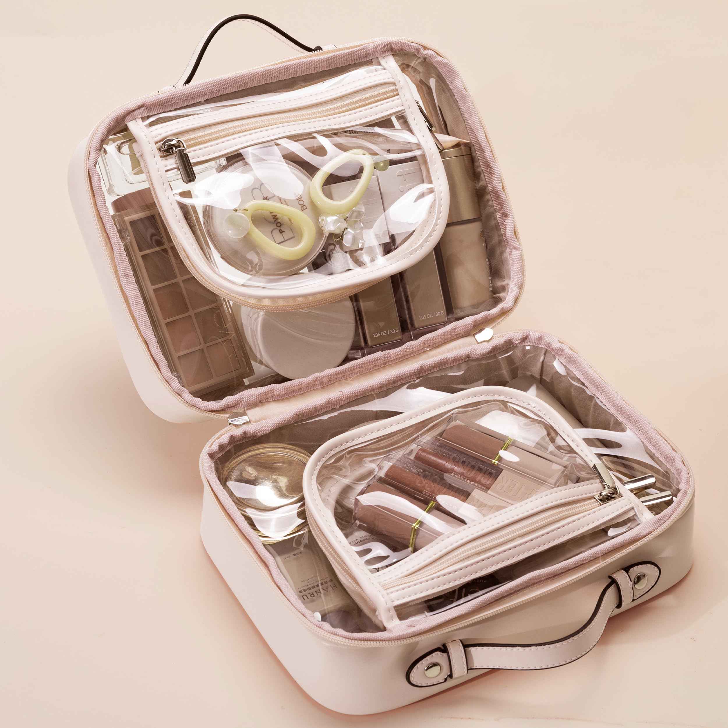 HBselect TSA Approved Clear Toiletry Bag for Women - Large Pink Waterproof Makeup Organizer | Travel Cosmetic Bag for Airplane Essentials, Perfect for Carry-On Luggage & Vacation Trips