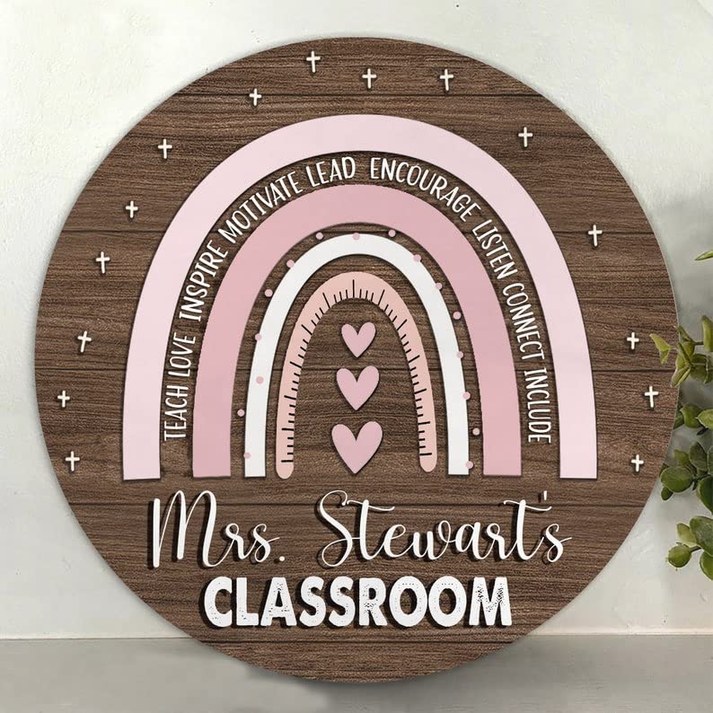 Custom Pink Rainbow Teacher Door Sign - Personalized Classroom Welcome Decor for Back to School & Teacher Appreciation Gifts