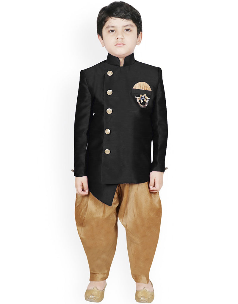 Black Kurta Dhoti Set in Premium Dhupion Silk for Men | Traditional Indian Ethnic Wear for Weddings & Festivals