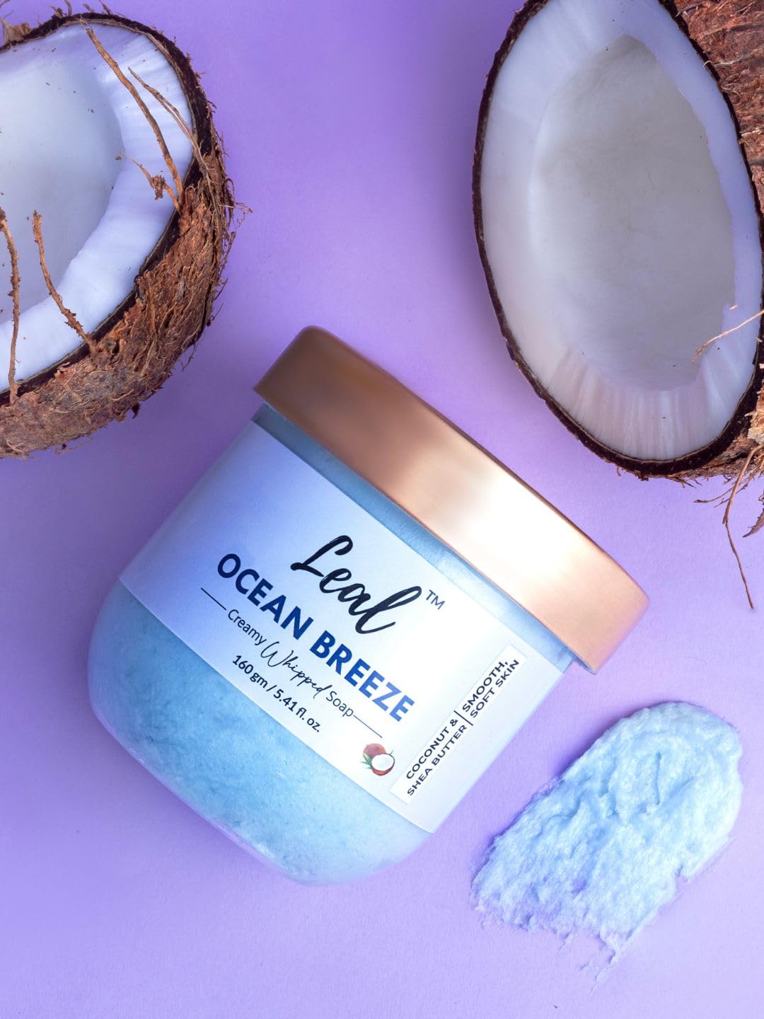 Leal Cosmetics Whipped Soap - Ocean Breeze Bath Cream with Shea Butter & Coconut Oil | Moisturizing Body Wash & Cleanser for Men & Women (160g) | Perfect for Shower, Bath & Spa Relaxation