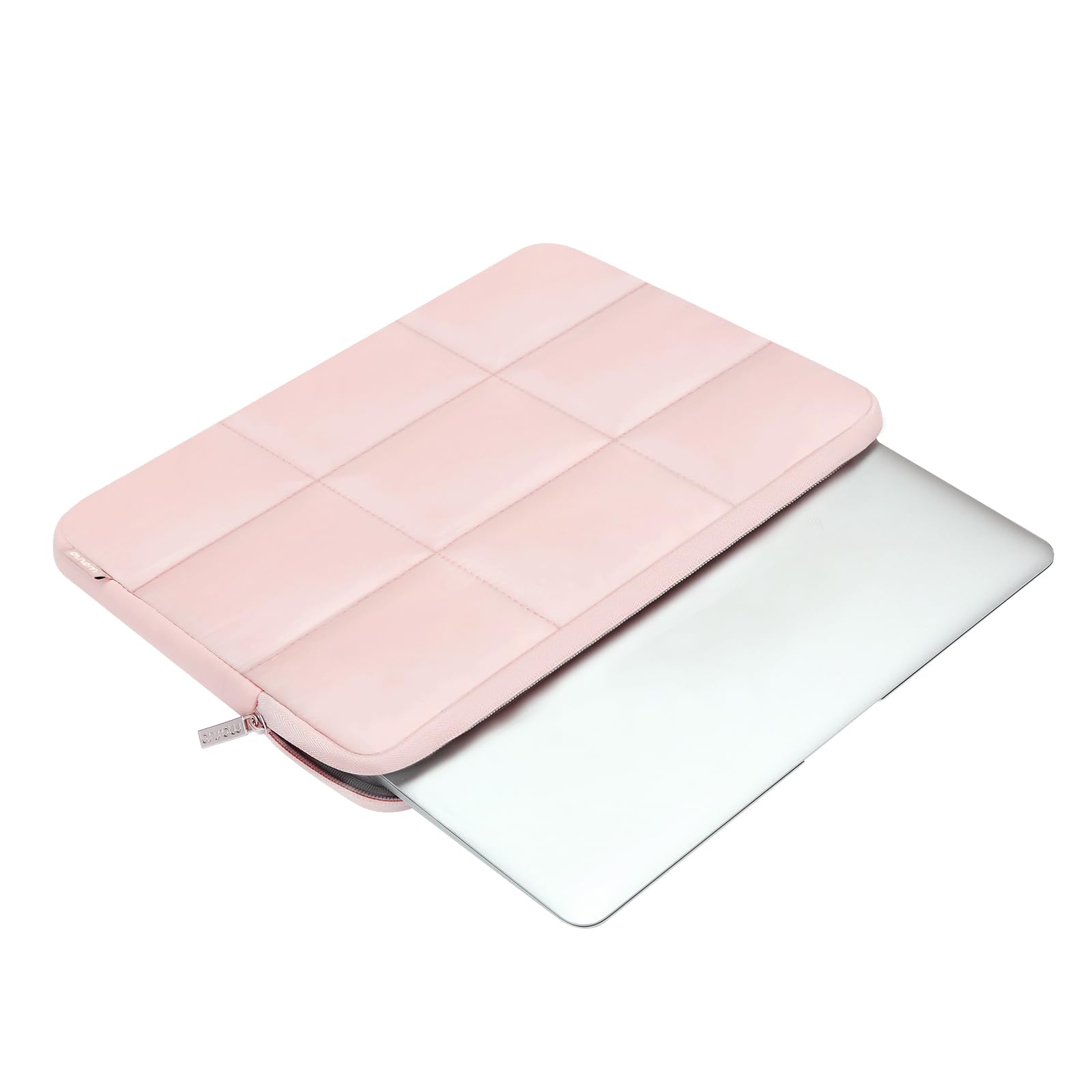 MOSISO 15-16 Inch Puffy Laptop Sleeve Case - Quilted Puffer Computer Bag Compatible with MacBook Pro 16 M1/M2/M3/M4, HP, Dell, ASUS, Lenovo Notebooks - Stylish Protective Cover for Women (Pink) - Perfect for Work, School & Travel