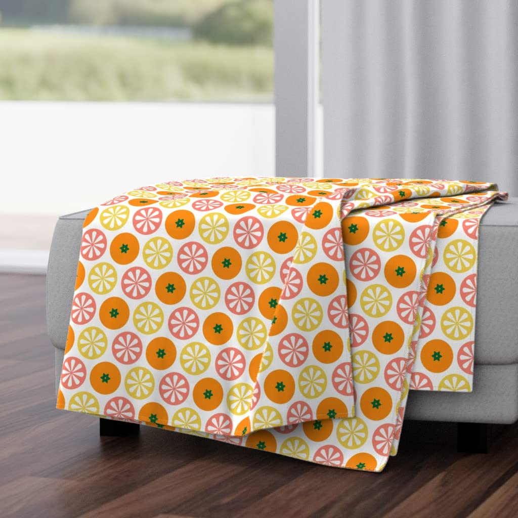 Soft Plush Minky Throw Blanket 50x70 Inches - Orange Citrus Scandinavian Retro Summer Design | Cozy Couch Blanket for Living Room, Bedroom & Travel