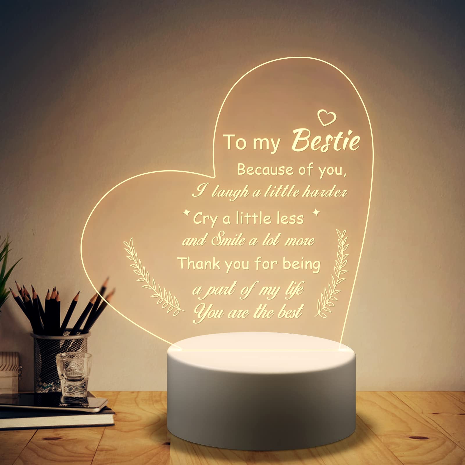 Funnli Acrylic Engraved Night Light - Best Friendship Gifts for Women, Touching Words Gift for Bestie, Birthday Christmas Graduation Housewarming Present - Perfect for Bedroom Decor, BFF Keepsake & Thoughtful Gift Idea