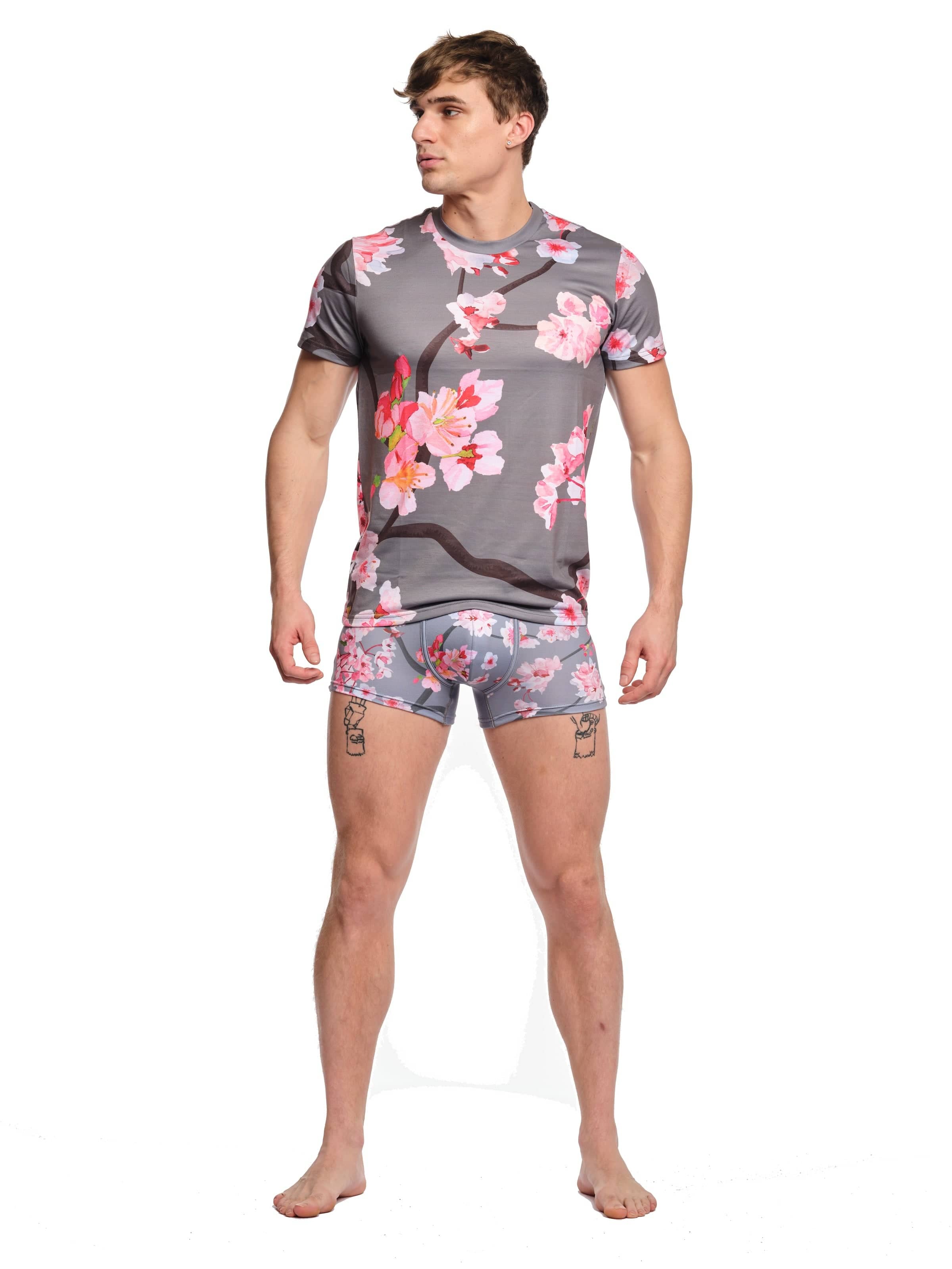 Cherry Blossom T-Shirt for Women - Soft Grey Japanese Floral Print Cotton Tee - Casual Spring Outfit & Streetwear Fashion