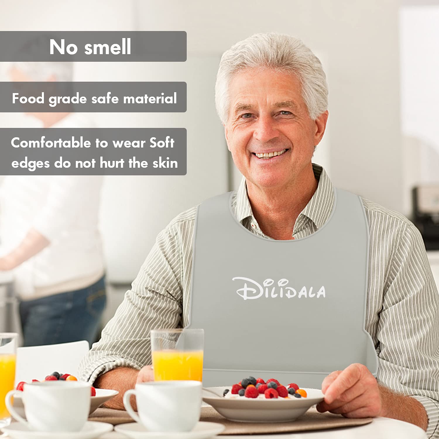 DEBON Adult Silicone Bibs - Reusable Waterproof & Washable Drool & Crumb Catcher - Clothing Protector for Elderly, Disabled & Patients - Perfect for Mealtime, Nursing Care & Daily Use