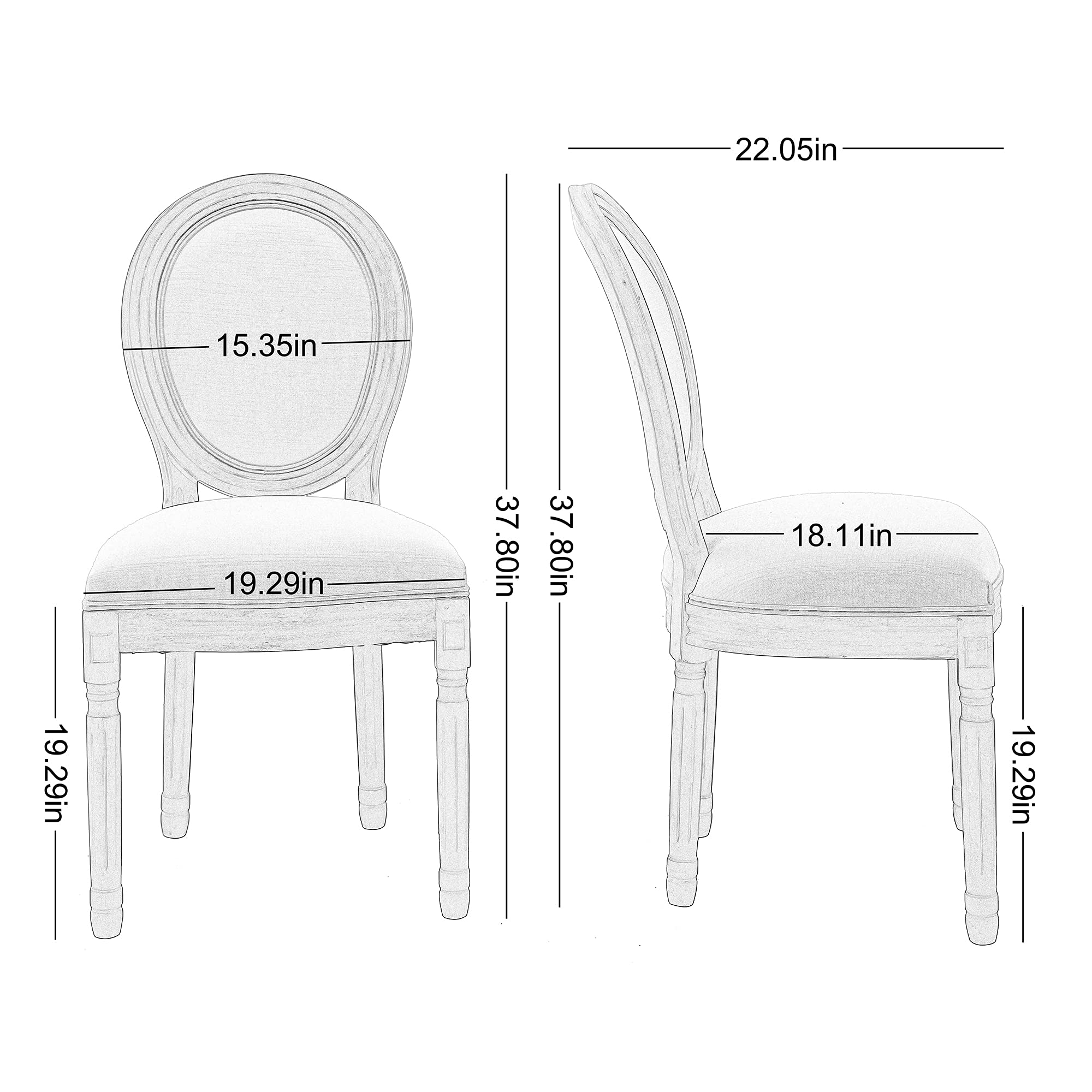 HomVent Set of 2 French Country Dining Chairs - Fabric & Cane Upholstered Farmhouse Kitchen Chairs with Carved Solid Wood Frame - Perfect for Home, Office, Restaurant & Cafe Dining (Style 2)