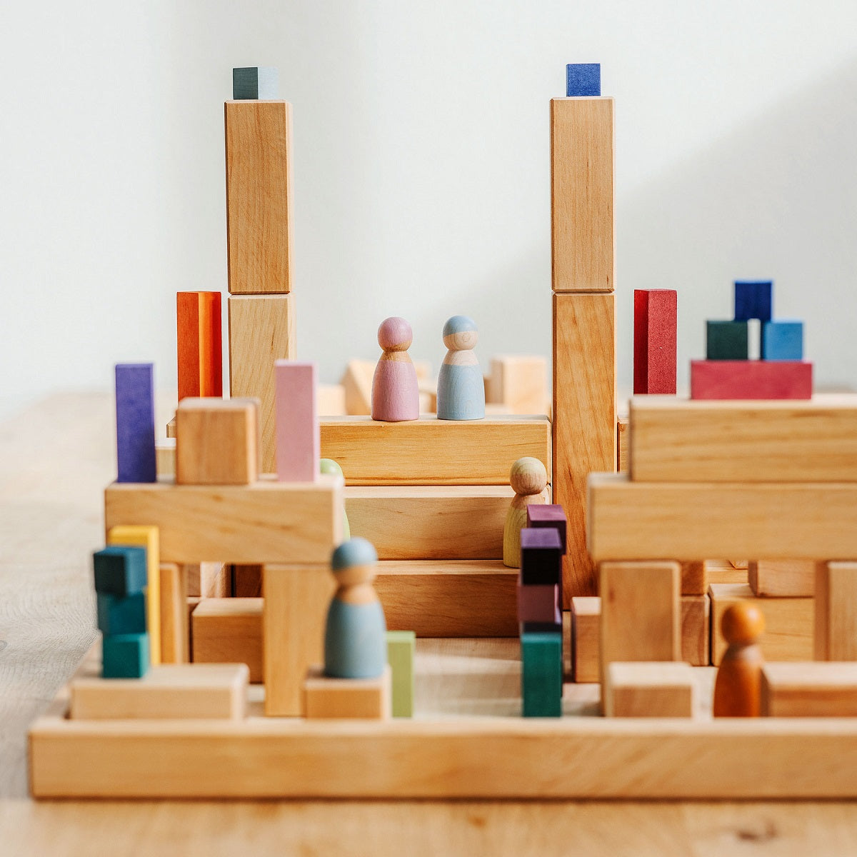 Grimm's Stepped Natural Wooden Pyramid - 4 x 4 Inch Montessori Educational Toy for Kids | Perfect for Sensory Play, Stacking Games & Early Childhood Development