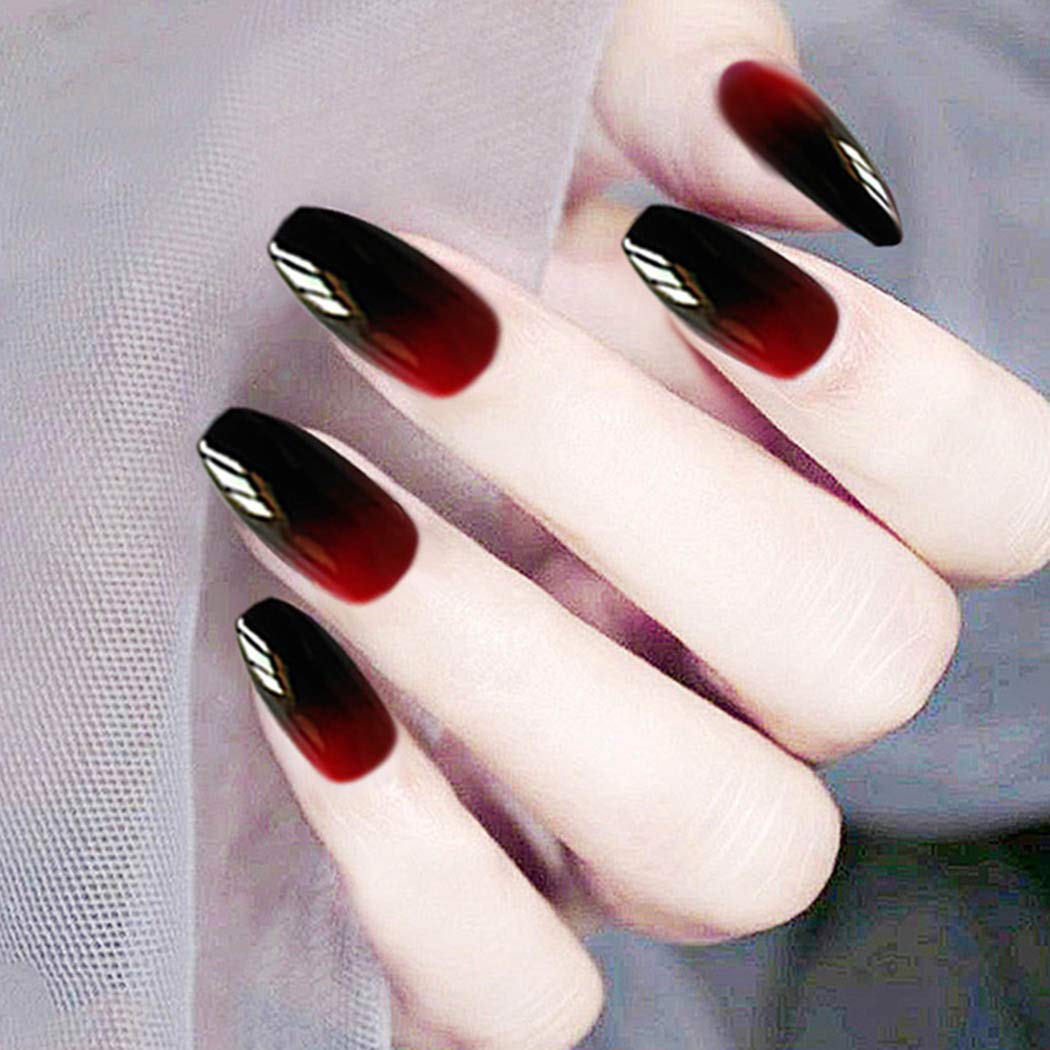 24Pcs Black Press on Nails Long Coffin - Full Cover Glossy Ombre Fake Nails for Women & Girls - Easy to Apply Artificial Nails for Parties, Weddings & Daily Wear