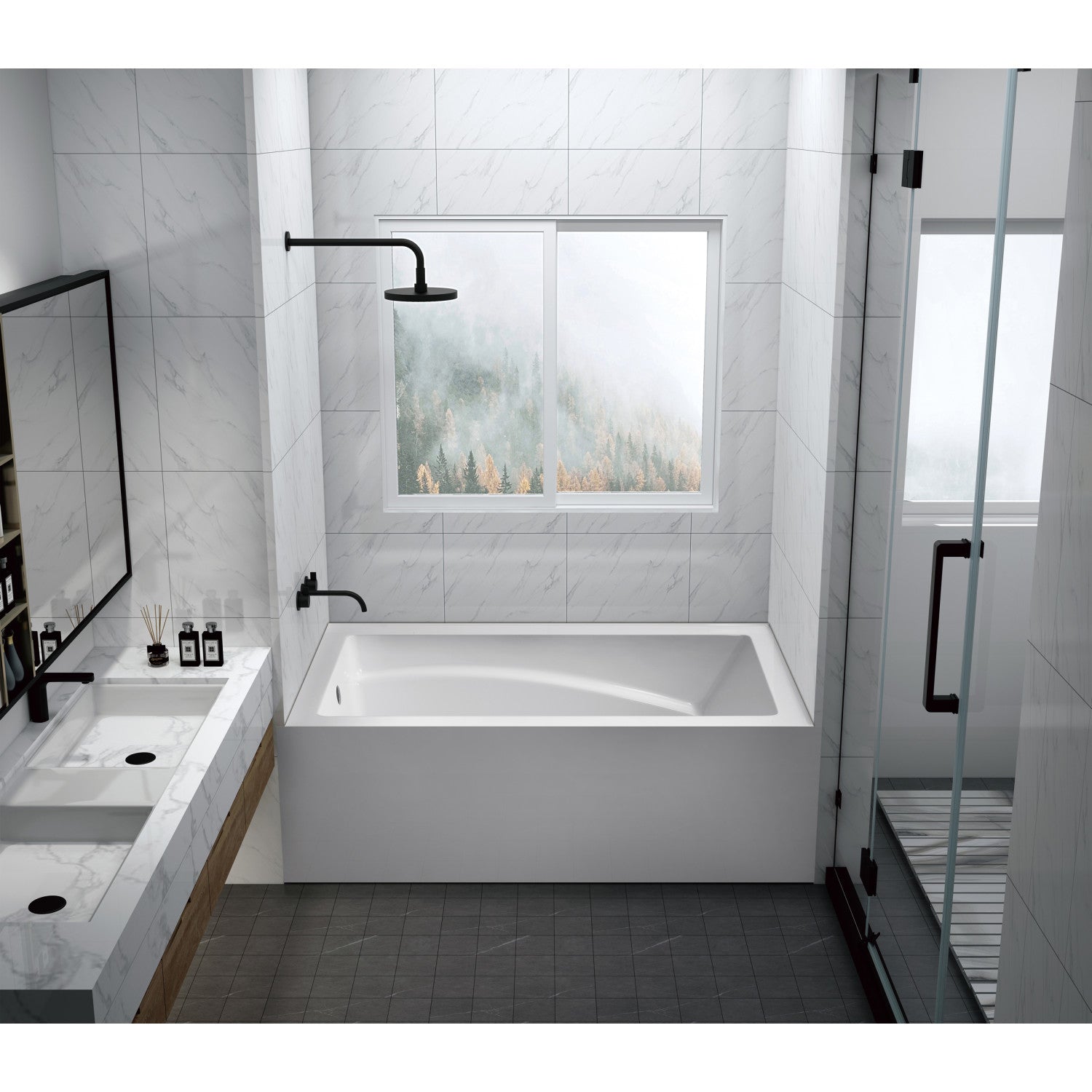 Aqua Eden 60 Inch Acrylic Rectangular 3-Wall Alcove Bathtub with Armrest & Anti-Skid Surface - Left Hand Drain, Glossy White - Perfect for Modern Bathrooms & Spa-Like Relaxation