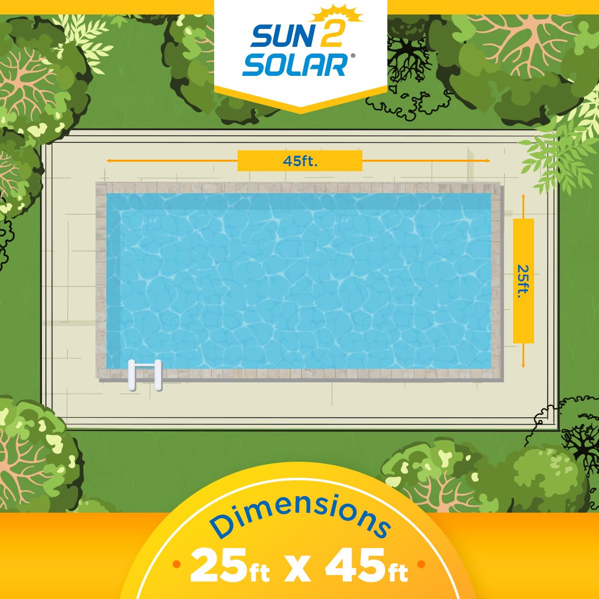 Sun2Solar Blue 25 ft x 45 ft Rectangle Solar Pool Cover | 1200 Series Heat Retaining Blanket for Inground & Above Ground Swimming Pools | Solar Heating Blanket | Warms Pool Naturally | Perfect for Backyard, Vacation Homes & Summer Pool Parties